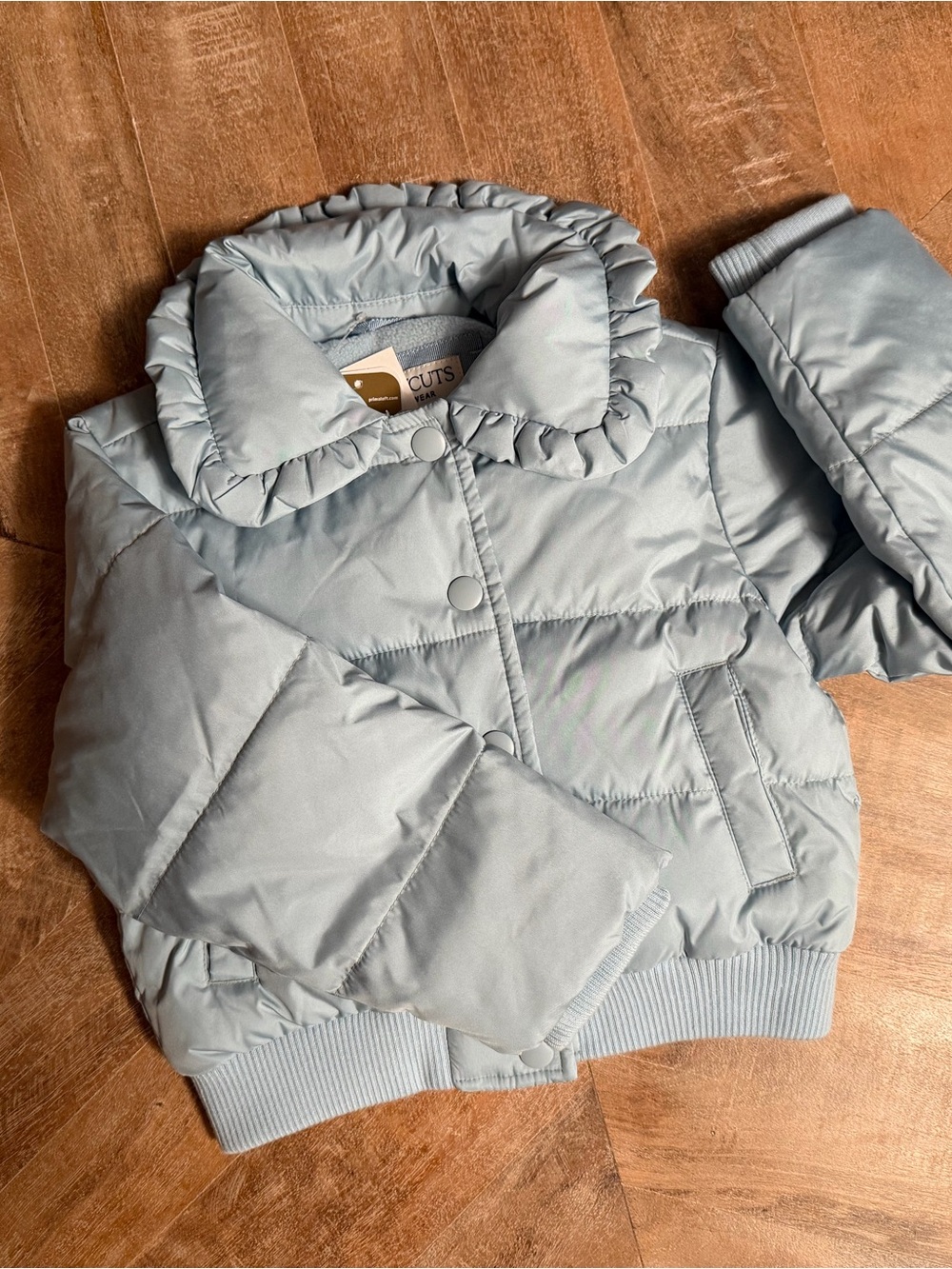 Crewcuts Pale Blue Quilted Puffer Jacket with Ruffled Collar